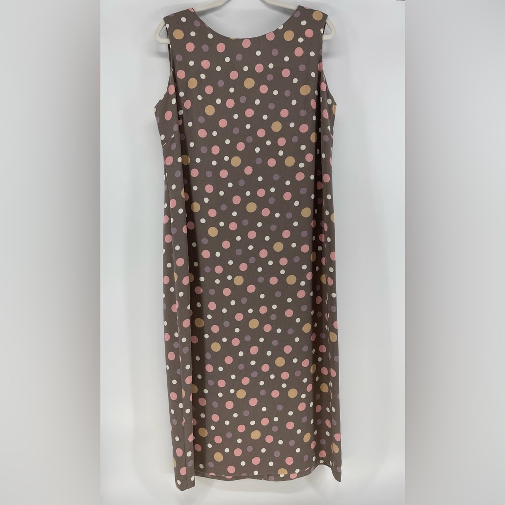 Sleeveless Polka Dot Shift Dress - Brown with Pink & Cream Dots